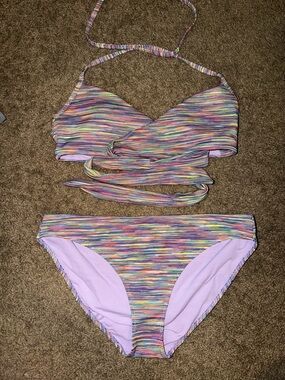 Multicolor Striped Wrap Bikini Set